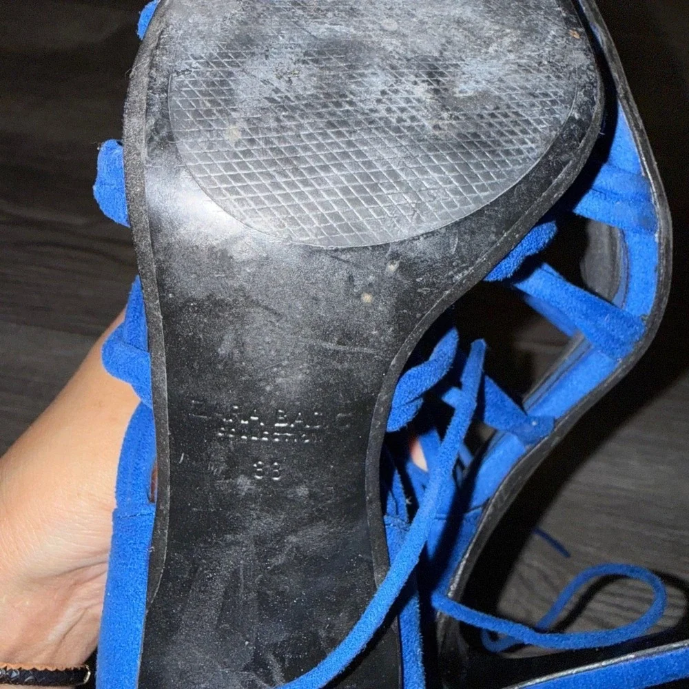 Zara‎ Lace Up Heels Size 38 Blue Strappy Stiletto Sexy Cage Sandals - Picture 6 of 6
